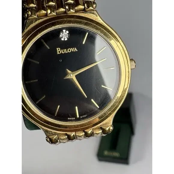 Bulova Men's Gold-Tone Diamond Accent Watch, model number 97D127.